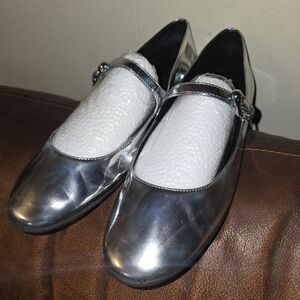 AEROSOLES Metallic Silver Mary Jane Flats